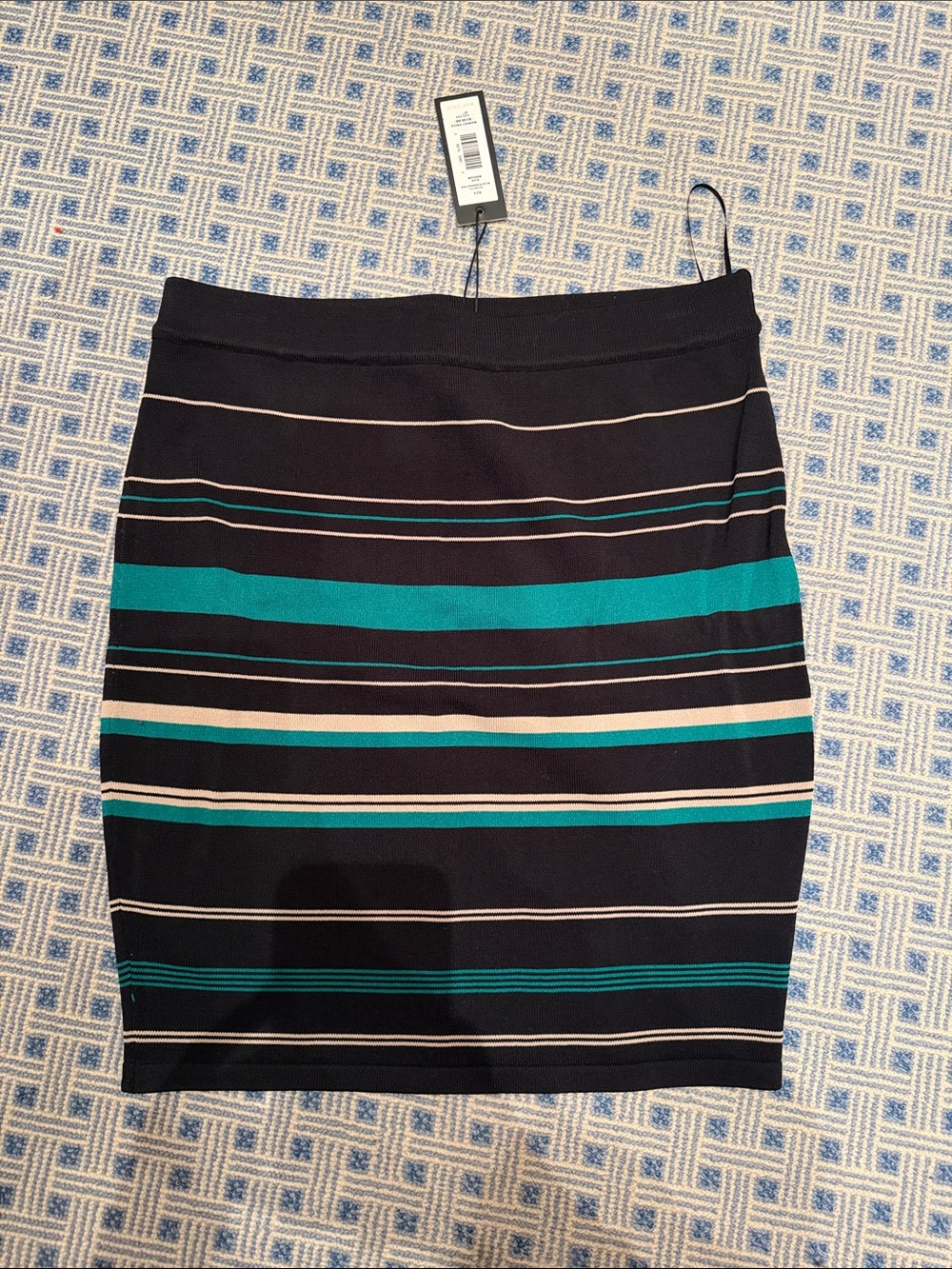 Romeo & Juliet Couture Striped Knit Bandage Pencil Skirt Medium NWT Black Teal